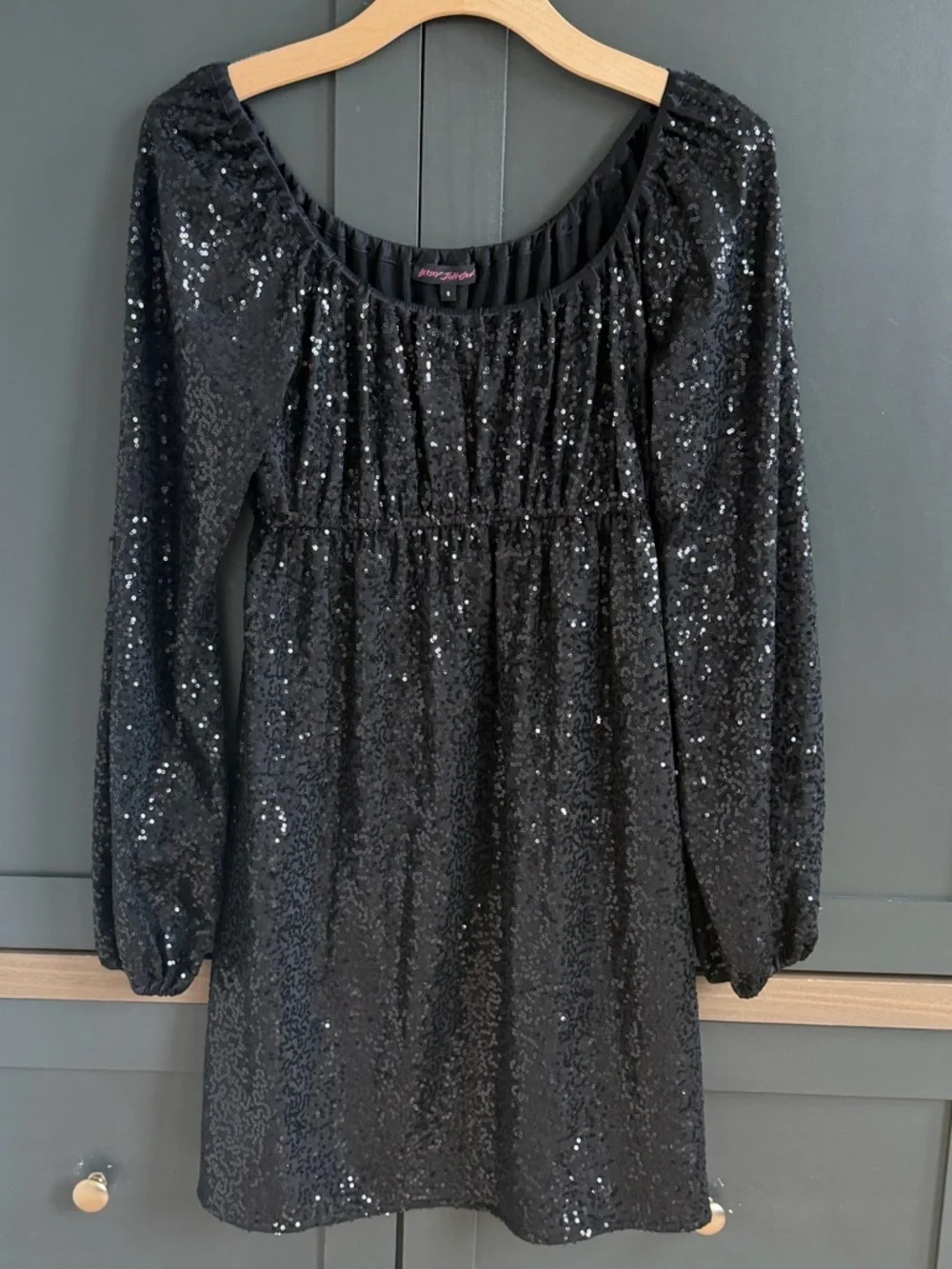 betsey johnson black sequin dress Vintage Y2K Betsey Johnson black silk sequin mini cocktail dress